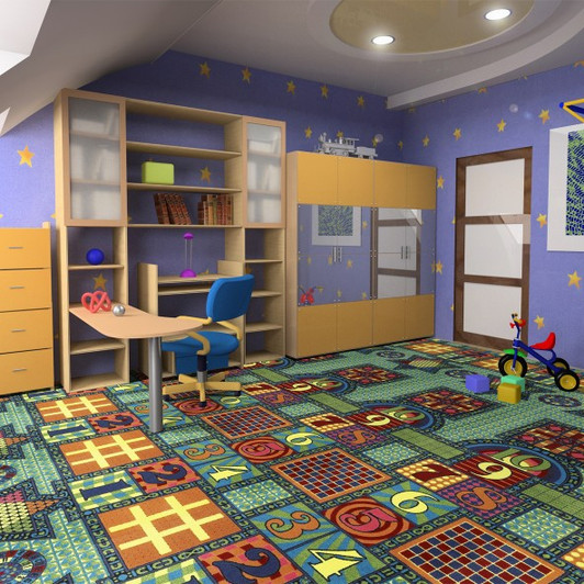 Joy Carpets Playful Patterns Joy Games 26 oz. 10126 Commercial Broadloom Carpet Room Scene