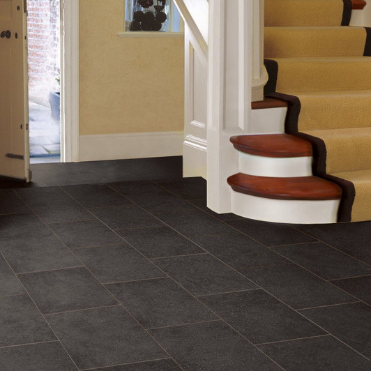 Armstrong Vinyl CushionStep Better Amalfi Black 12' Sheet Vinyl Room Scene