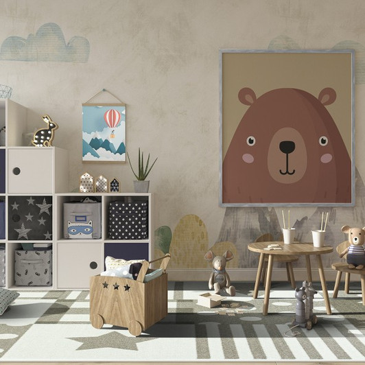 Joy Carpets Claremont Kids Patchwork Boy 2115 Broadloom Carpet Room Scene