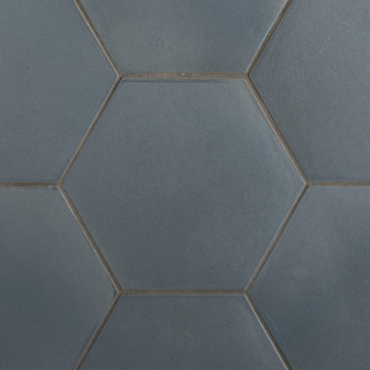 Walker Zanger Andalucia 8" x 10" Hexagon Ceramic Tile Atlantico Matte Installed