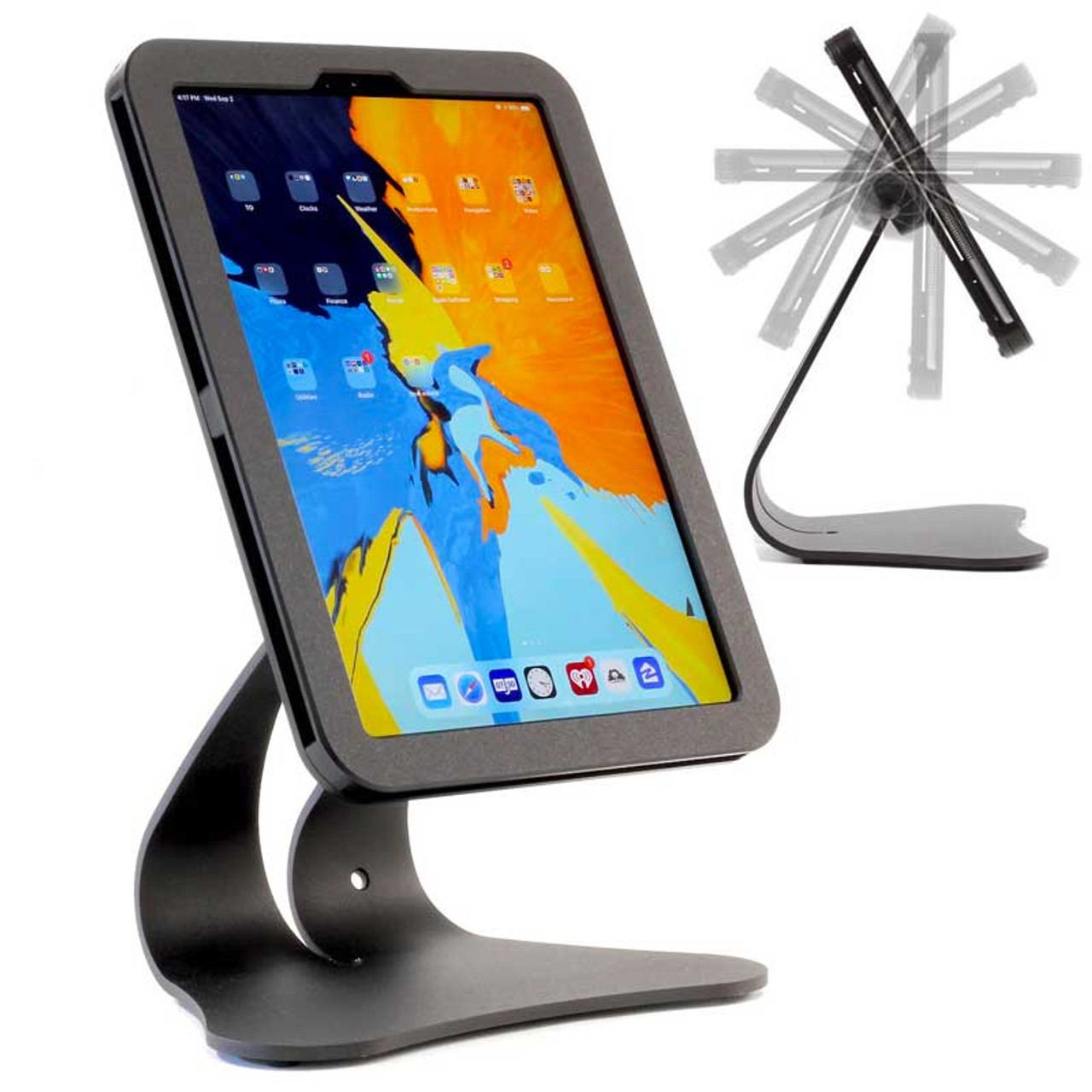 Flip & Rotate Design iPad Desktop Anti-Theft Security Kiosk POS Stand Holder Enclosure with Lock & Key for Tablets iPad 2,3,4 iPad Pro 9.7 iPad 2017 & 2018 iPad air Black iPad air 2 