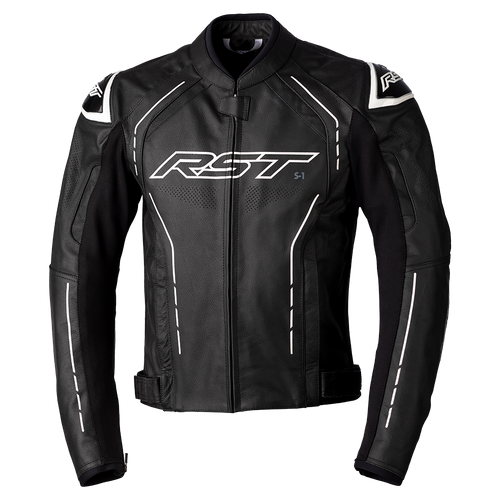 RST S1 CE Mens Leather Jacket - Black / Black / White
