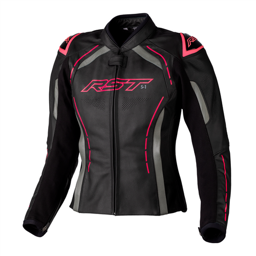 RST S1 CE Ladies Leather Jacket - Black / Neon Pink