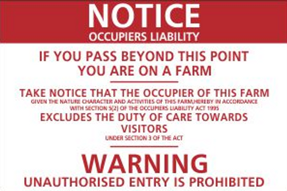 No Unauthorised Entry Farm Safety Sign