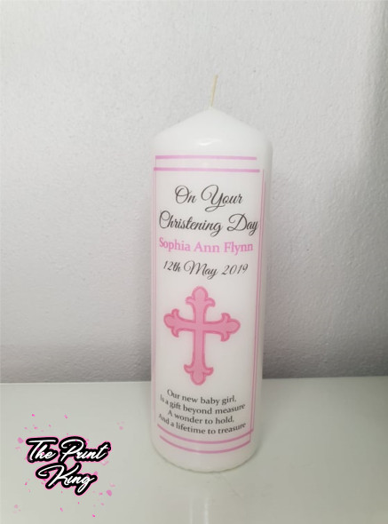 Christening Candle - Pink Cross