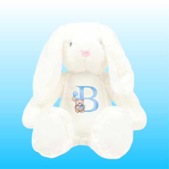 Personalised Initial White Bunny - Blue