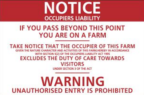 No Unauthorised Entry Farm Safety Sign