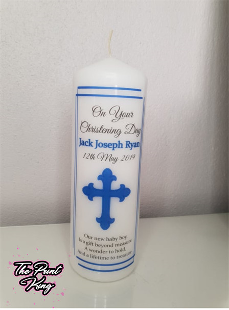 Christening Candle - Blue Cross