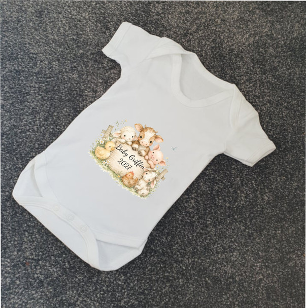 Farm Theme Baby Announcement Babygrow