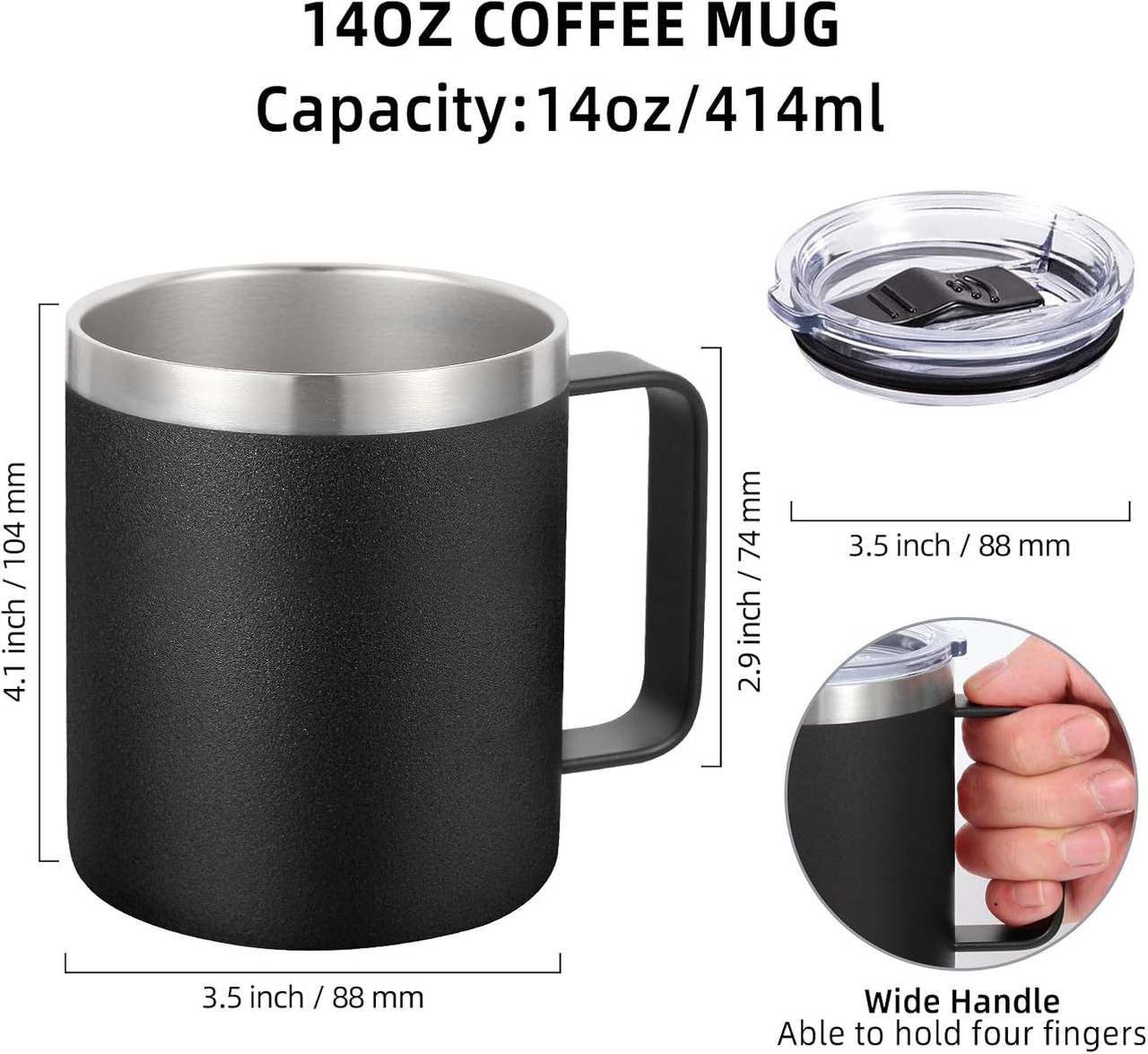 14oz Insulated Stainless Steel Coffee Mug with Lid and LF Logo