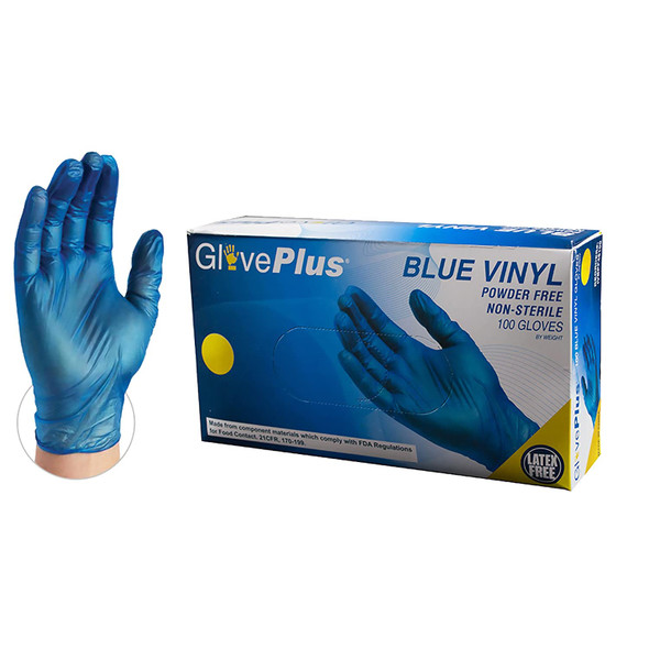 AMMEX Blue Vinyl Disposable gloves 100ct box