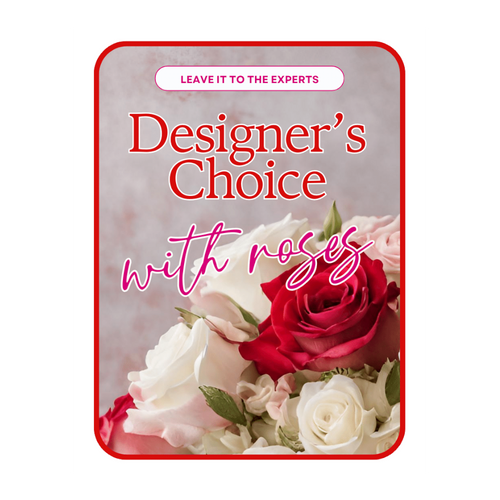 Designer's Choice With Roses In Glass Vase