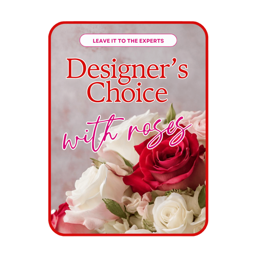 Designer's Choice With Roses In Glass Vase