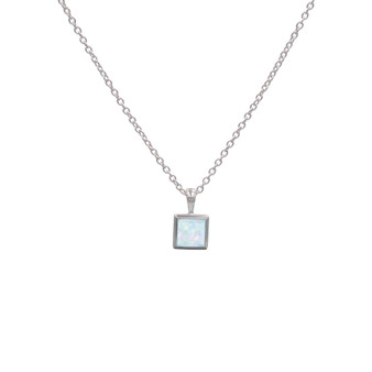Square Necklace - White Resin Opal