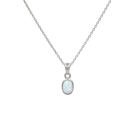 Oval Necklace - White Resin Opal