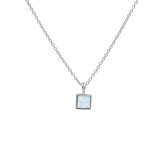 Square Necklace - White Resin Opal