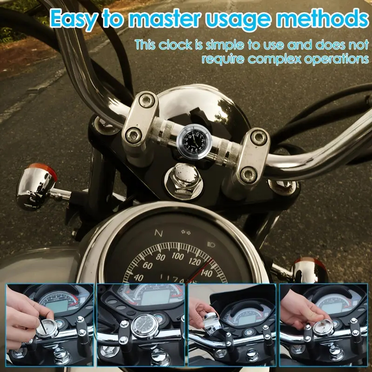 Universal Motorcycle Handlebar Mount Quartz Watch Aluminum Luminous Clock Shape Waterproof Dustproof