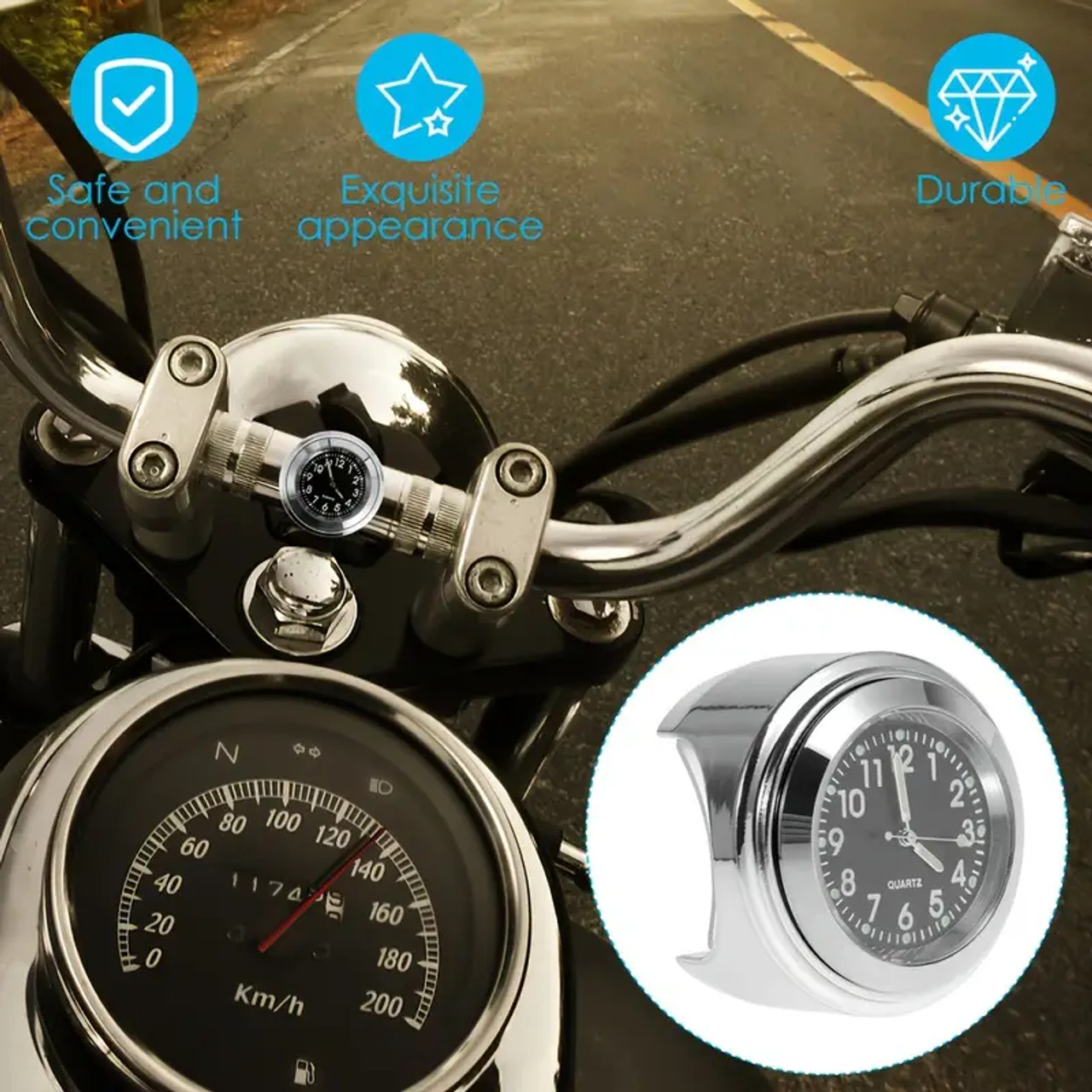 Universal Motorcycle Handlebar Mount Quartz Watch Aluminum Luminous Clock Shape Waterproof Dustproof