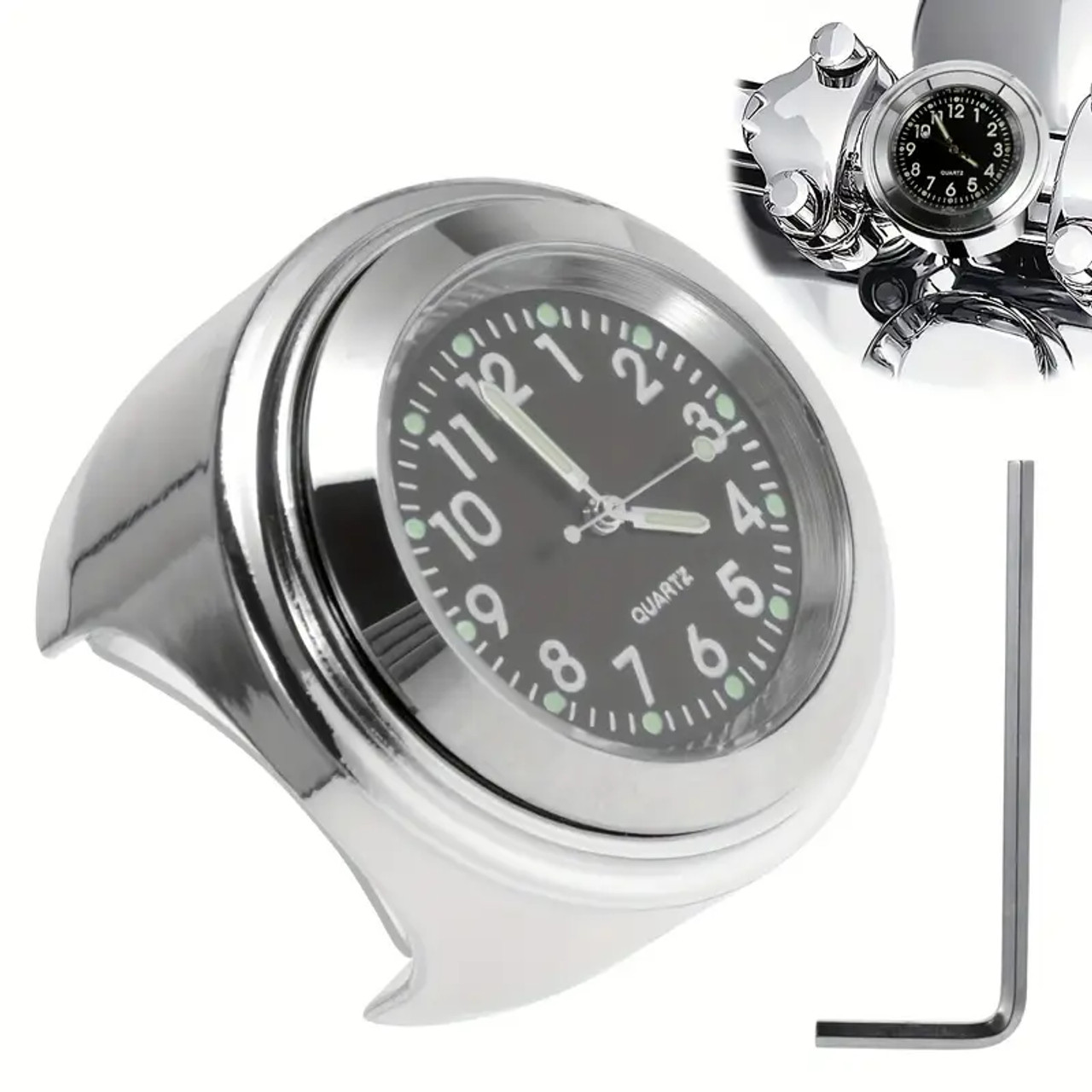 Universal Motorcycle Handlebar Mount Quartz Watch Aluminum Luminous Clock Shape Waterproof Dustproof