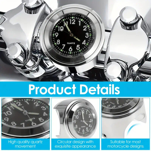 Universal Motorcycle Handlebar Mount Quartz Watch Aluminum Luminous Clock Shape Waterproof Dustproof