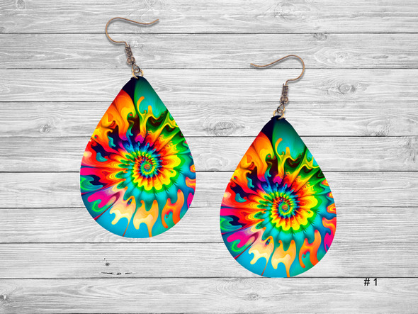 Tie Dye Rainbow Teardrop Earrings / Hummingbird / Outdoors / Jewelry / Earrings / Teardrop Earrings