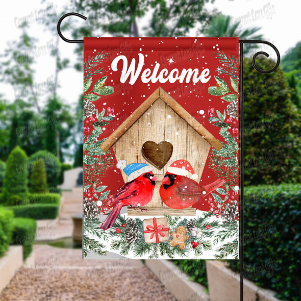 Christmas Birdhouse Winter Garden Flag  / Outdoor Flag /  / DOUBLE SIDED  Flag /Outdoor Yard Decor