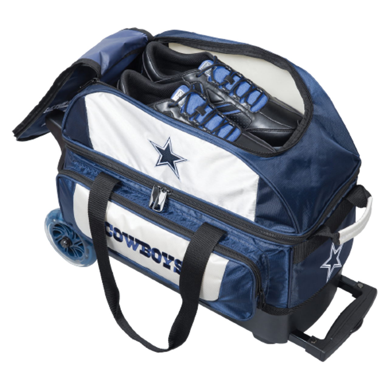  Double Roller Bowling Bag with Shoes Compartment, Large  Capacity Bowling Ball Bag with Multi-Pockets for 2 Bowling Ball and  Accessories, 2 Ball Bowling Bag with wheels & Retractable Handle (Blue) 