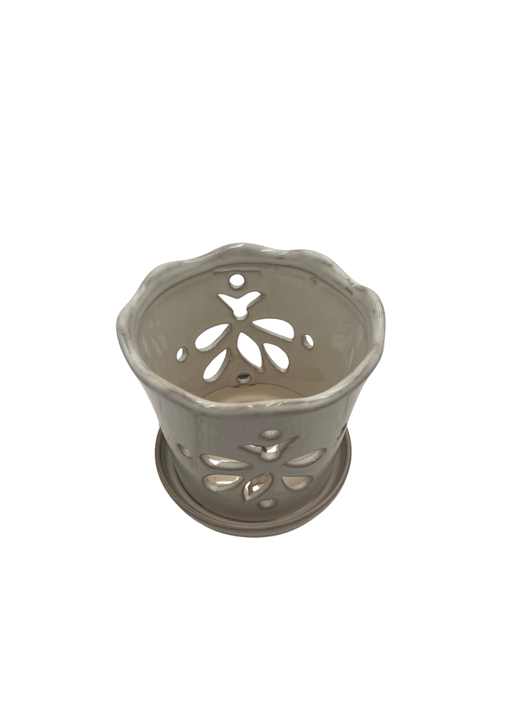 Butterfly Ceramic Orchid Pot/Saucer 5" x 5" - White - #50248