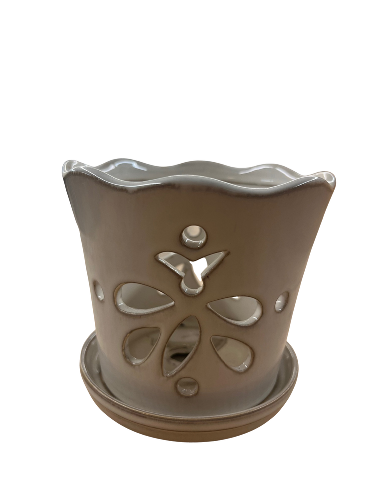 Butterfly Ceramic Orchid Pot/Saucer 5" x 5" - White - #50248