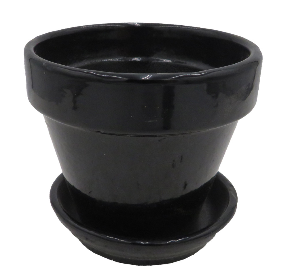 Mini Ceramic Pot + Saucer - 2 3/4" x 2 3/4"- Black