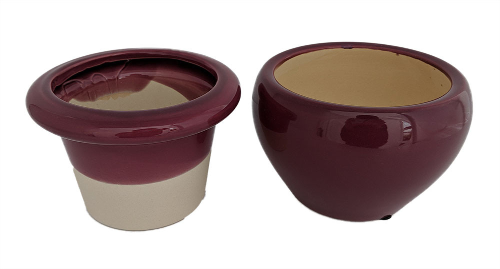 Round Self Watering Glazed Ceramic Pot - Plum - 6 1/4 x 4 3/4"