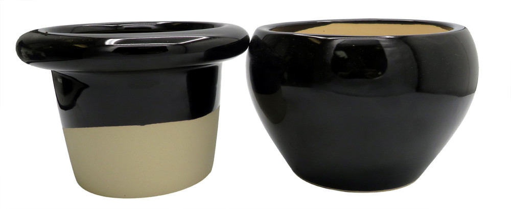 Round Self Watering Glazed Ceramic Pot - Black - 6 1/4 x 4 3/4"