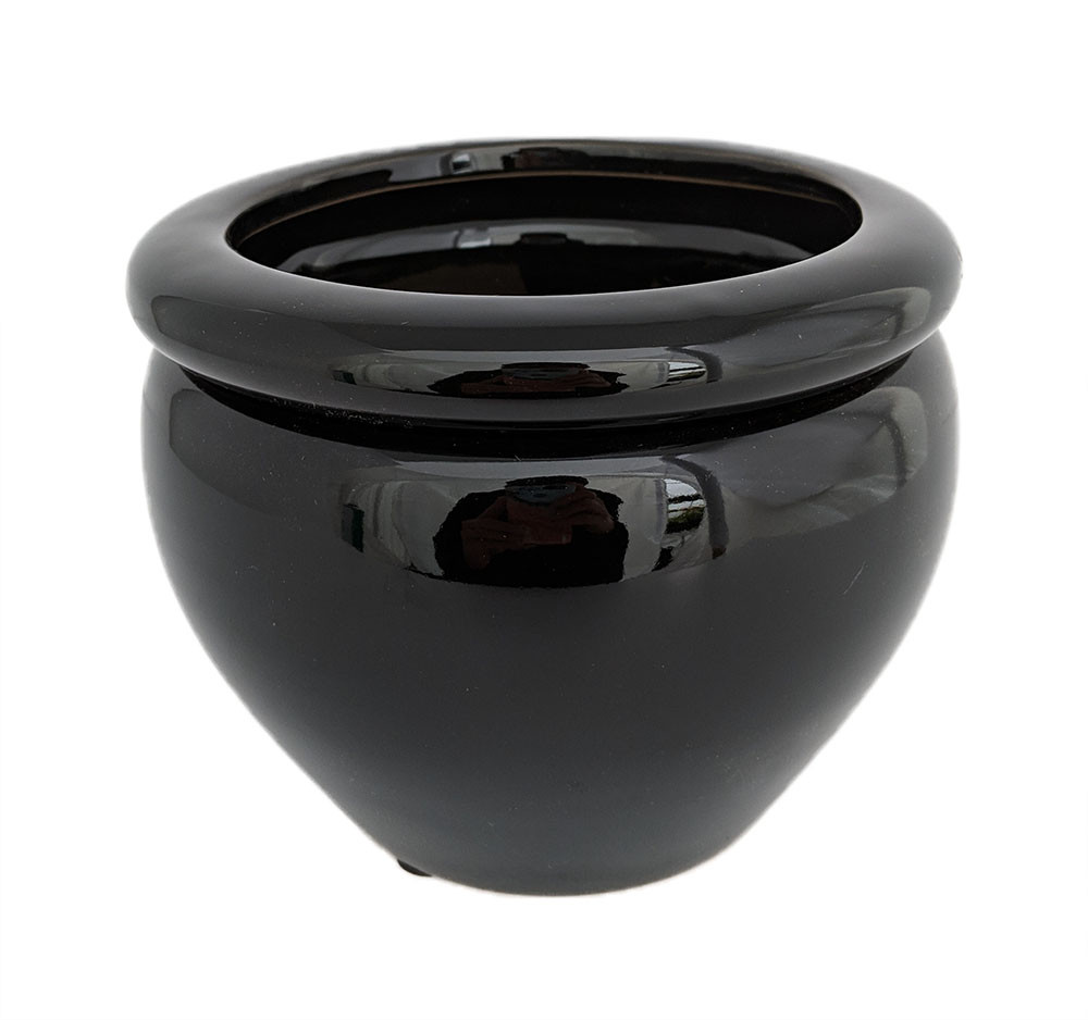 Round Self Watering Glazed Ceramic Pot - Black - 6 1/4 x 4 3/4"
