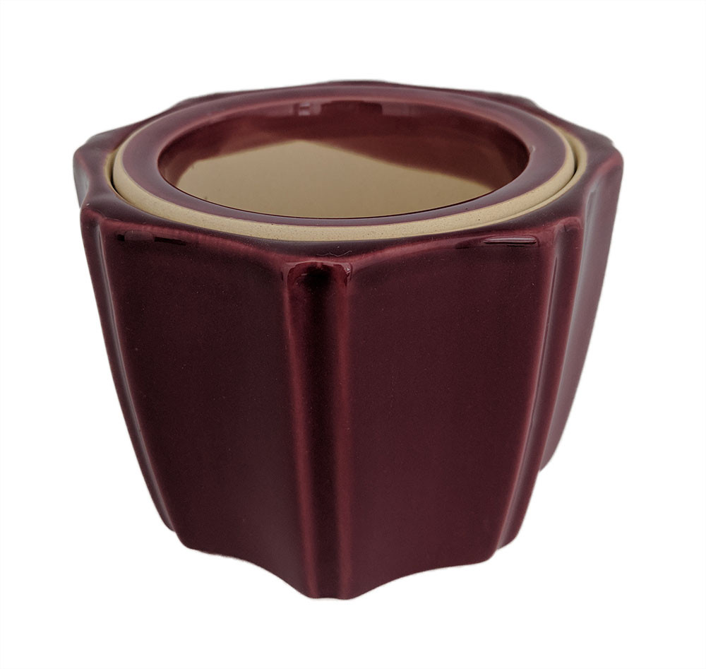 Octagon Self Watering Glazed Ceramic Pot - Plum - 5 1/4 x 4 1/4"