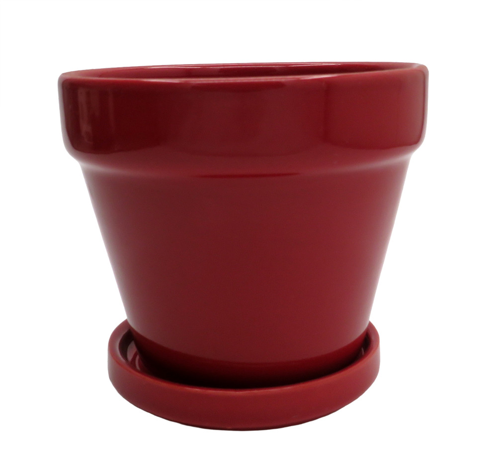 Farm House Ceramic Pot and Saucer plus Felt Feet - Paprika Glaze - 4.5" x 4.3"