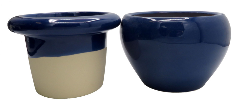 Round Self Watering Glazed Ceramic Pot - Blue - 6 1/4 x 4 3/4"