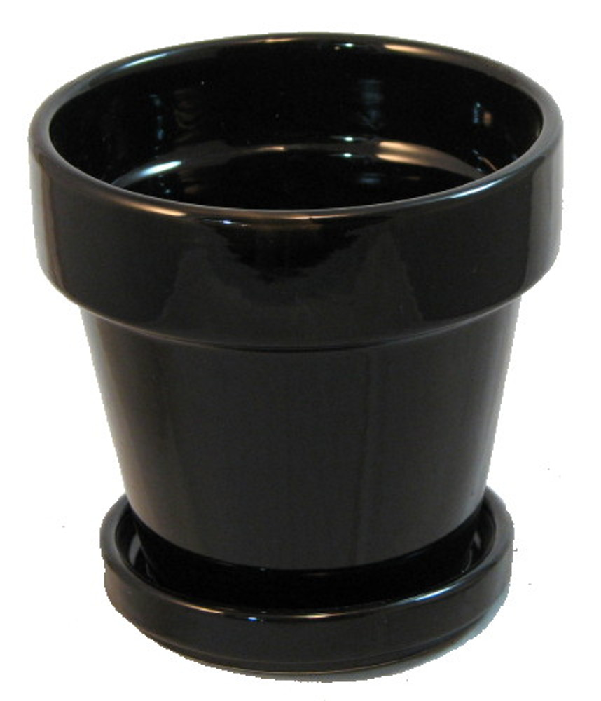 Ceramic Pot and Saucer plus Felt Feet - Black - 4.5" x 4.3"