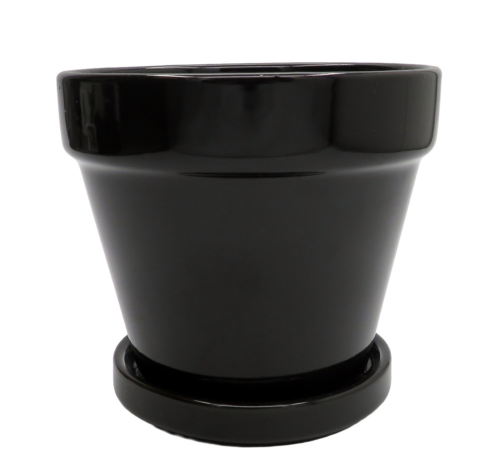 Ceramic Pot and Saucer plus Felt Feet - Black - 4.5" x 4.3"