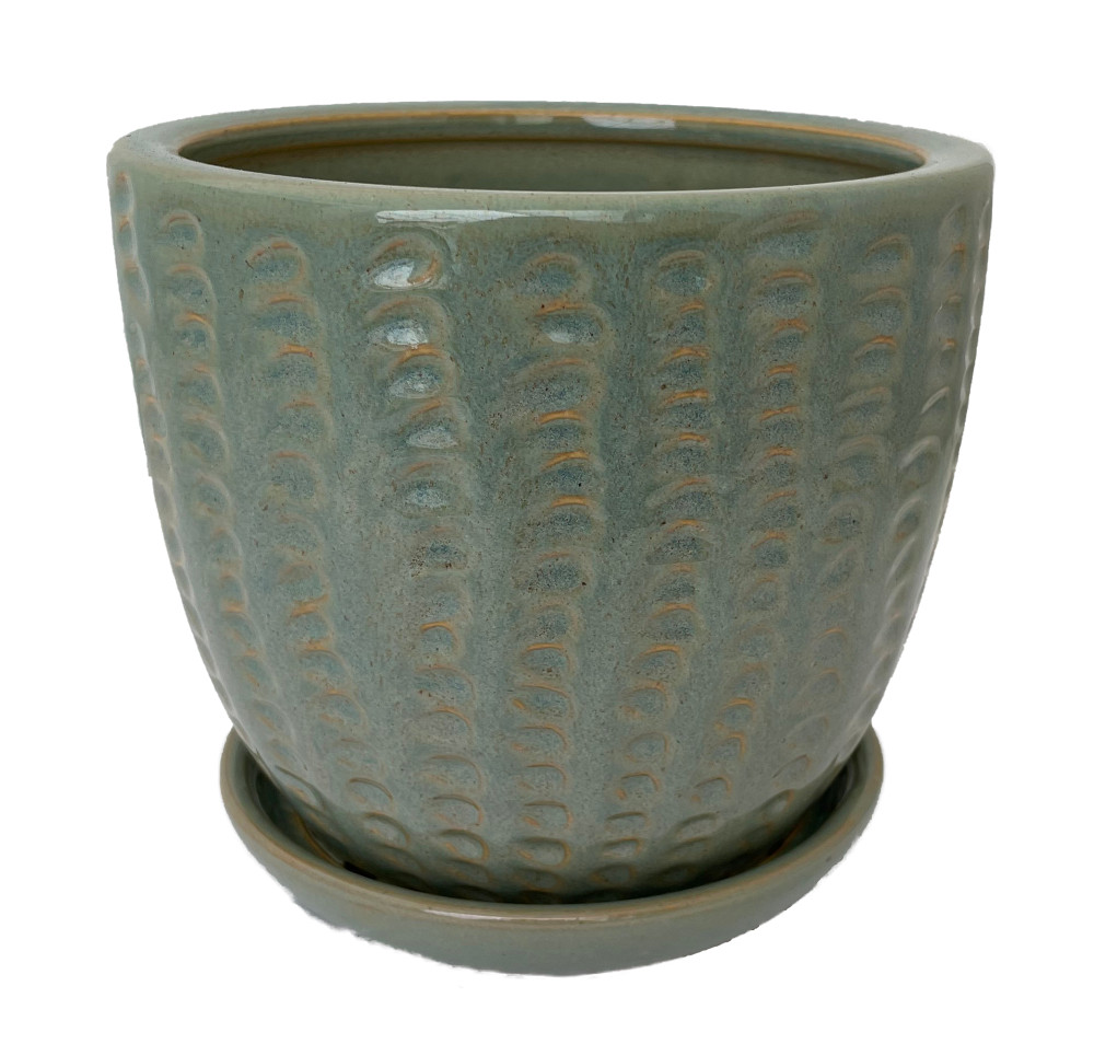 Pompeii Ceramic Planter with Attached Saucer - Arctic - 6" x 5.5"