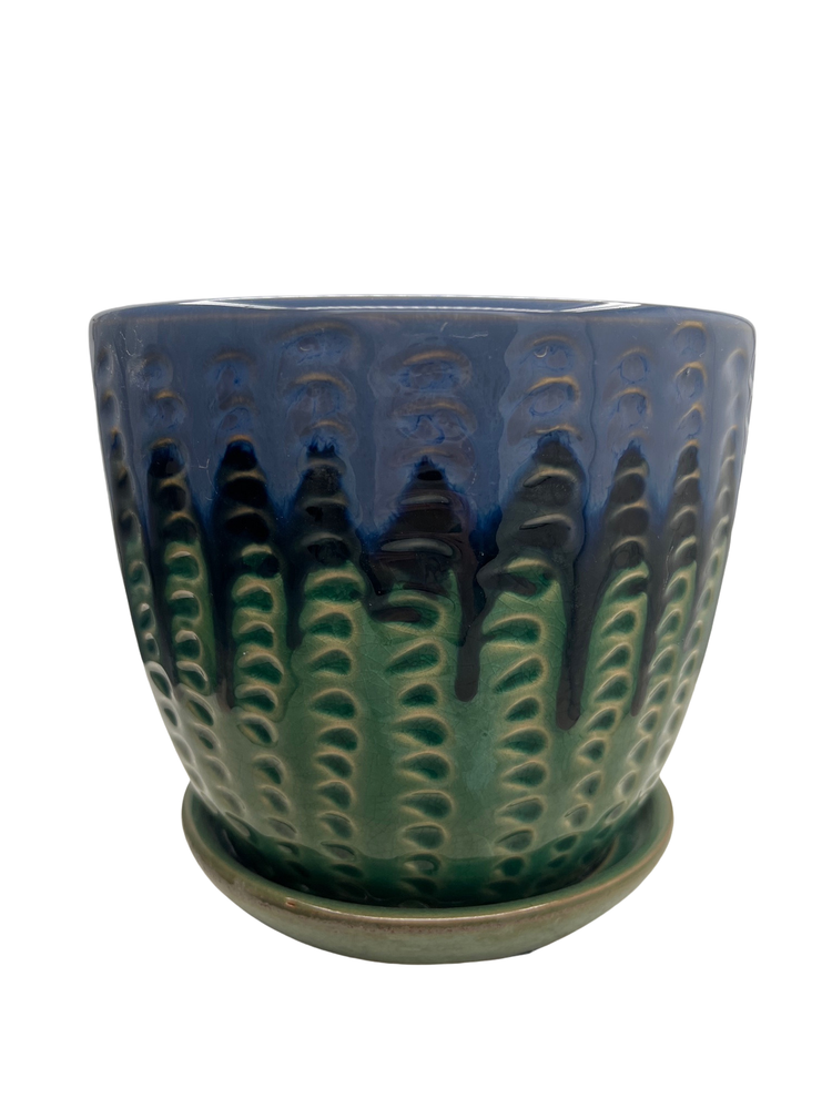 Pompeii Ceramic Planter with Attached Saucer - Turkish Blue - 6" x 5.5"