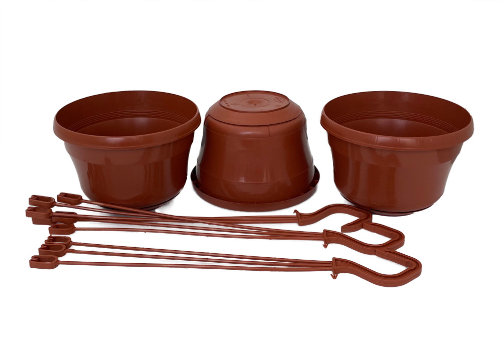 Terracotta Color 6" Plastic Hanging Basket with Attached Saucer - 3 Pack