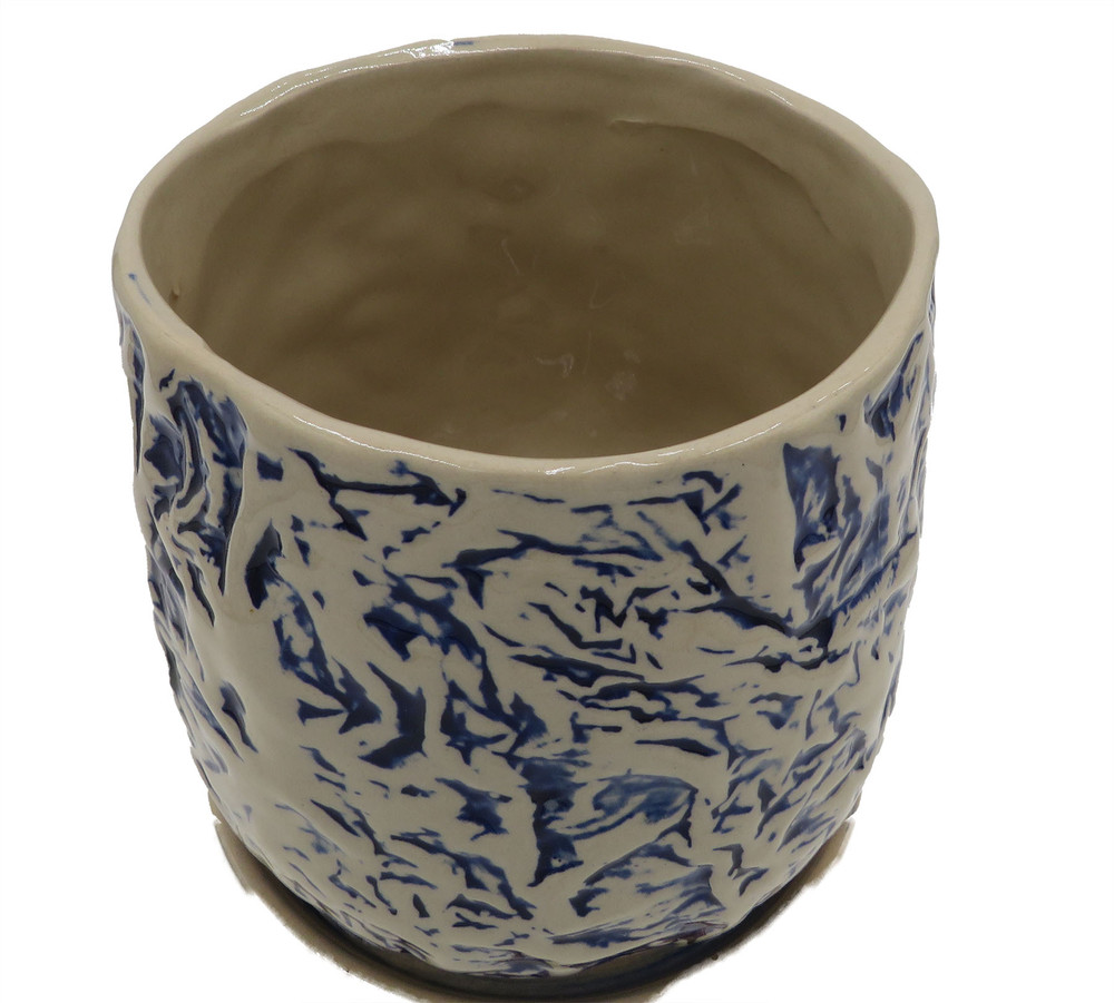 Crepe Planter with Attached Saucer - 5.5'' x 5'' - Indigo on Cotton