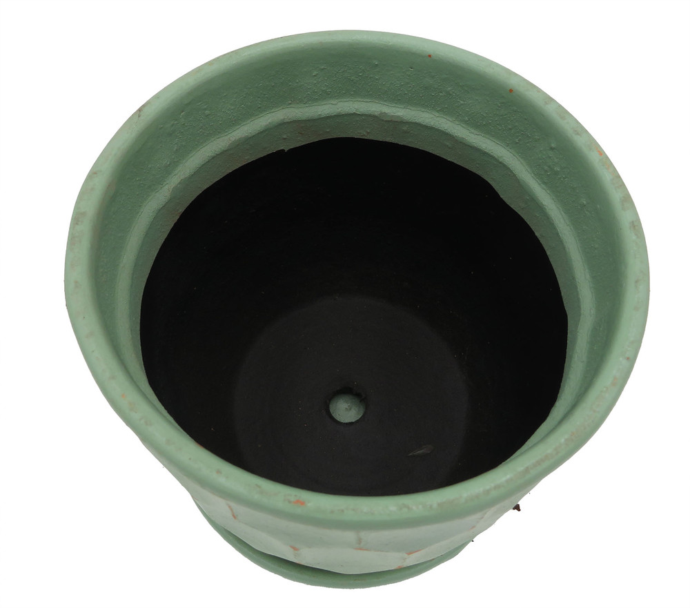 Distressed Honeycomb Pot with Attached Saucer - 5.5" x 5.5" - Sage