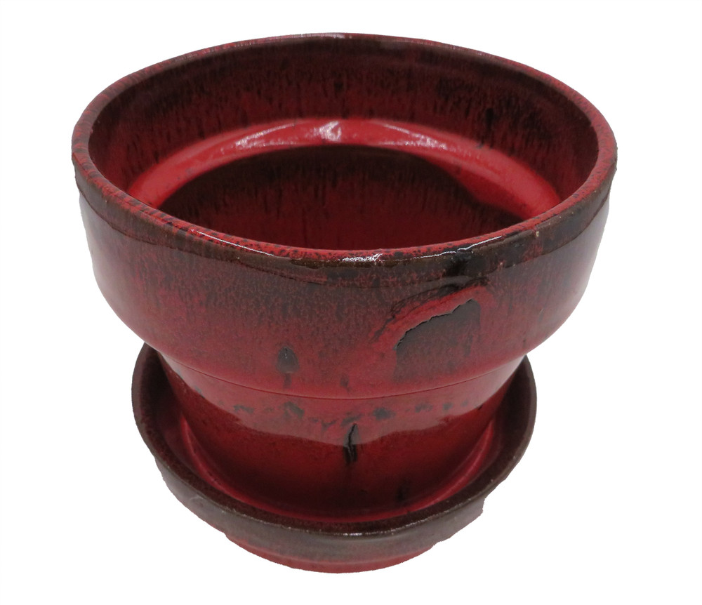 Standard Pot with Attached Saucer - 4.5" x 4" - Tropical Red