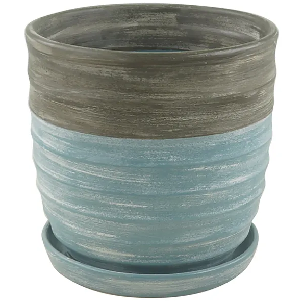 Sylvan Ceramic Planter with Attached Saucer - Cornflower - 5.5" x 5.5"