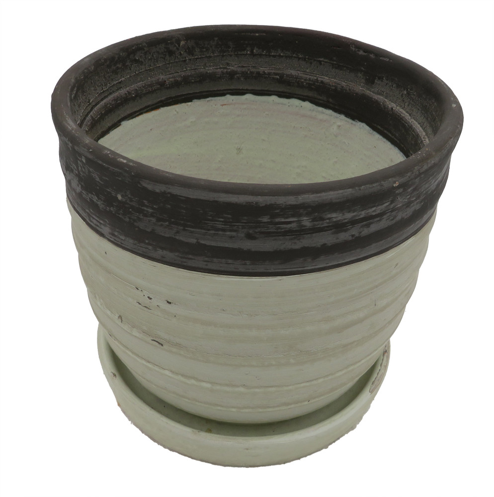 Sylvan Ceramic Planter with Attached Saucer - Milk - 5.5" x 5.5"