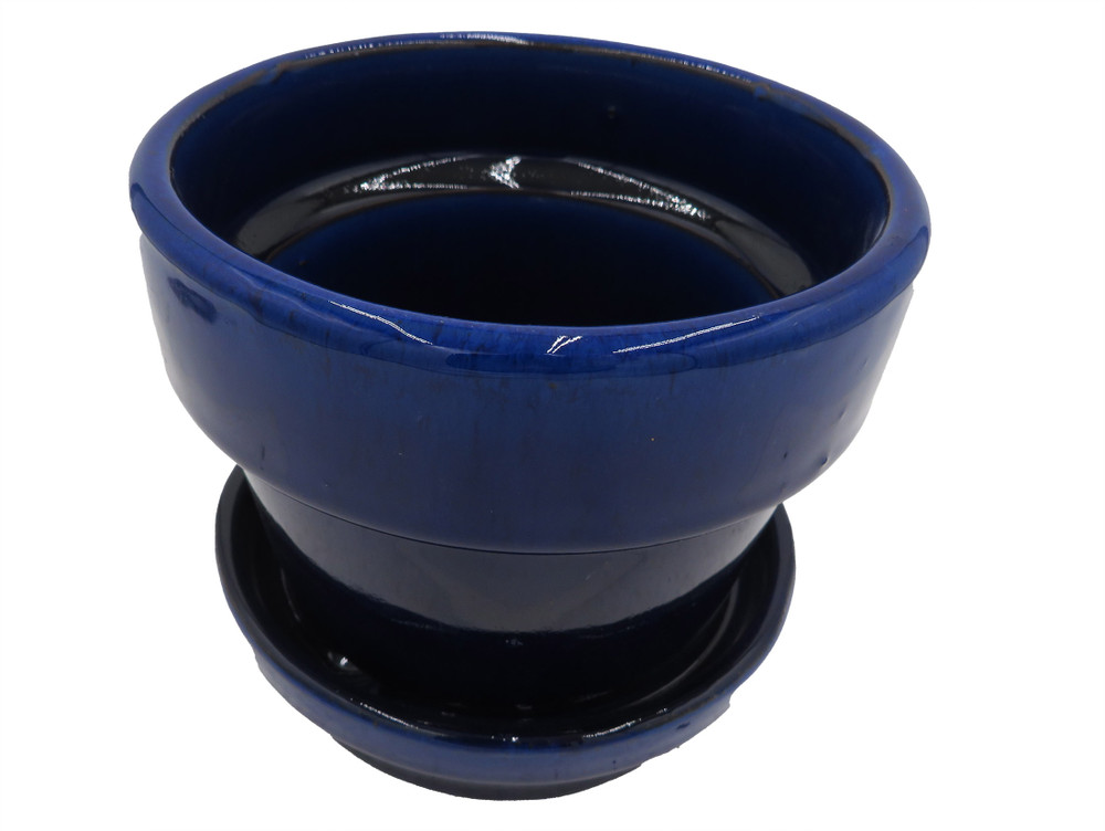 Standard Pot with Attached Saucer - 4.5" x 4" - Blue