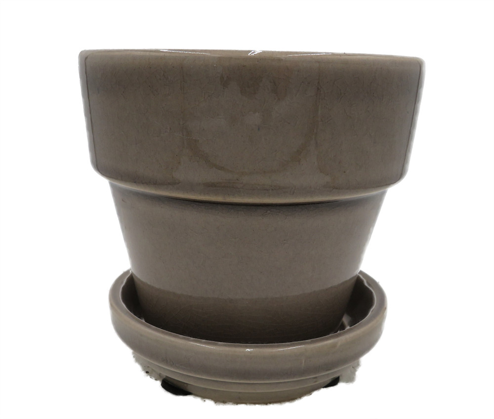 Standard Pot with Attached Saucer - 4.5" x 4" - Crackle Grey