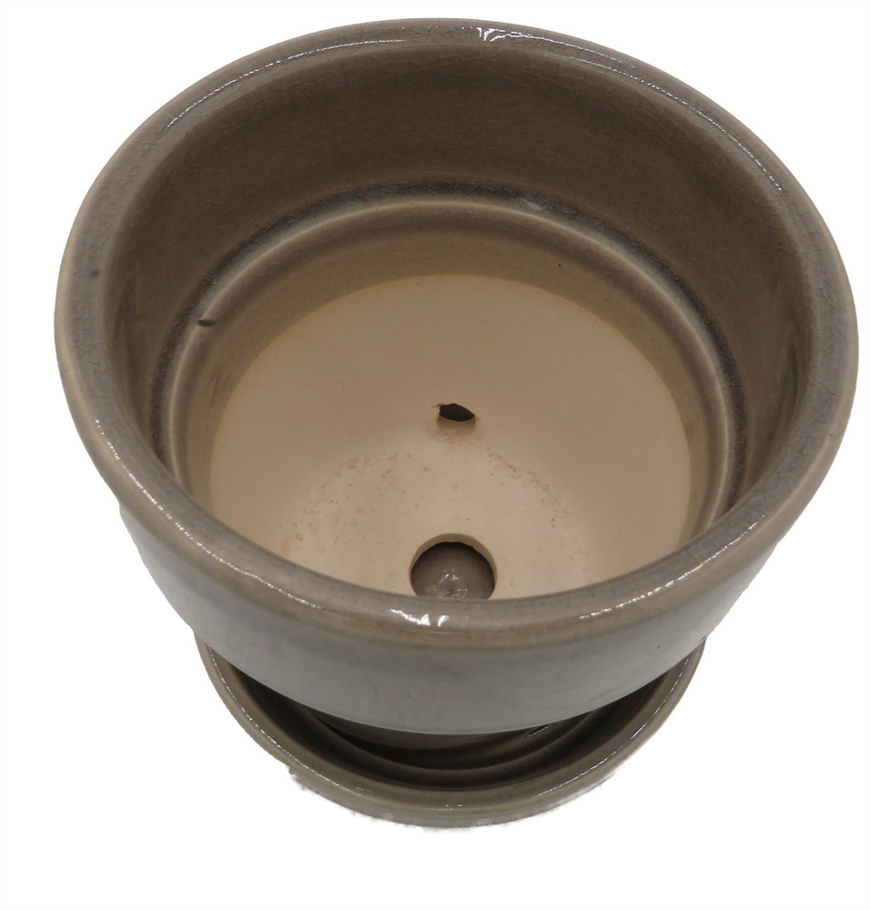 Standard Pot with Attached Saucer - 4.5" x 4" - Crackle Grey