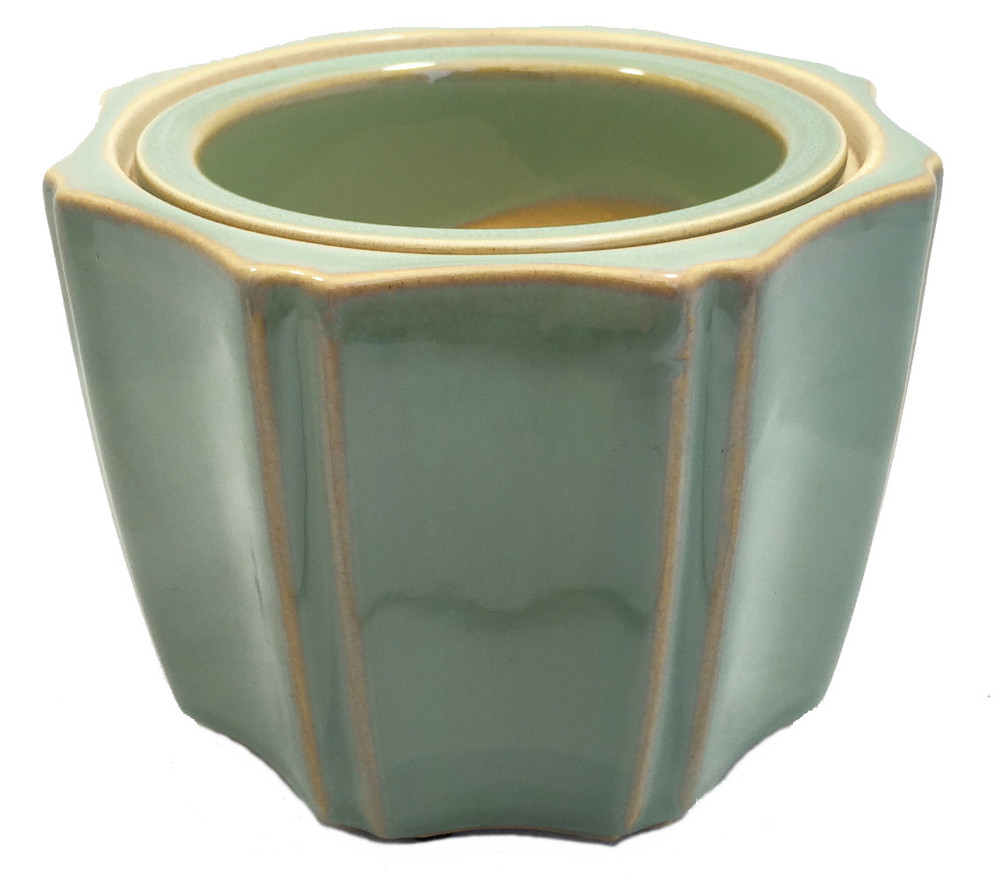 Octagon Self Watering Glazed Ceramic Pot - Jade - 5.25" x 4.25"